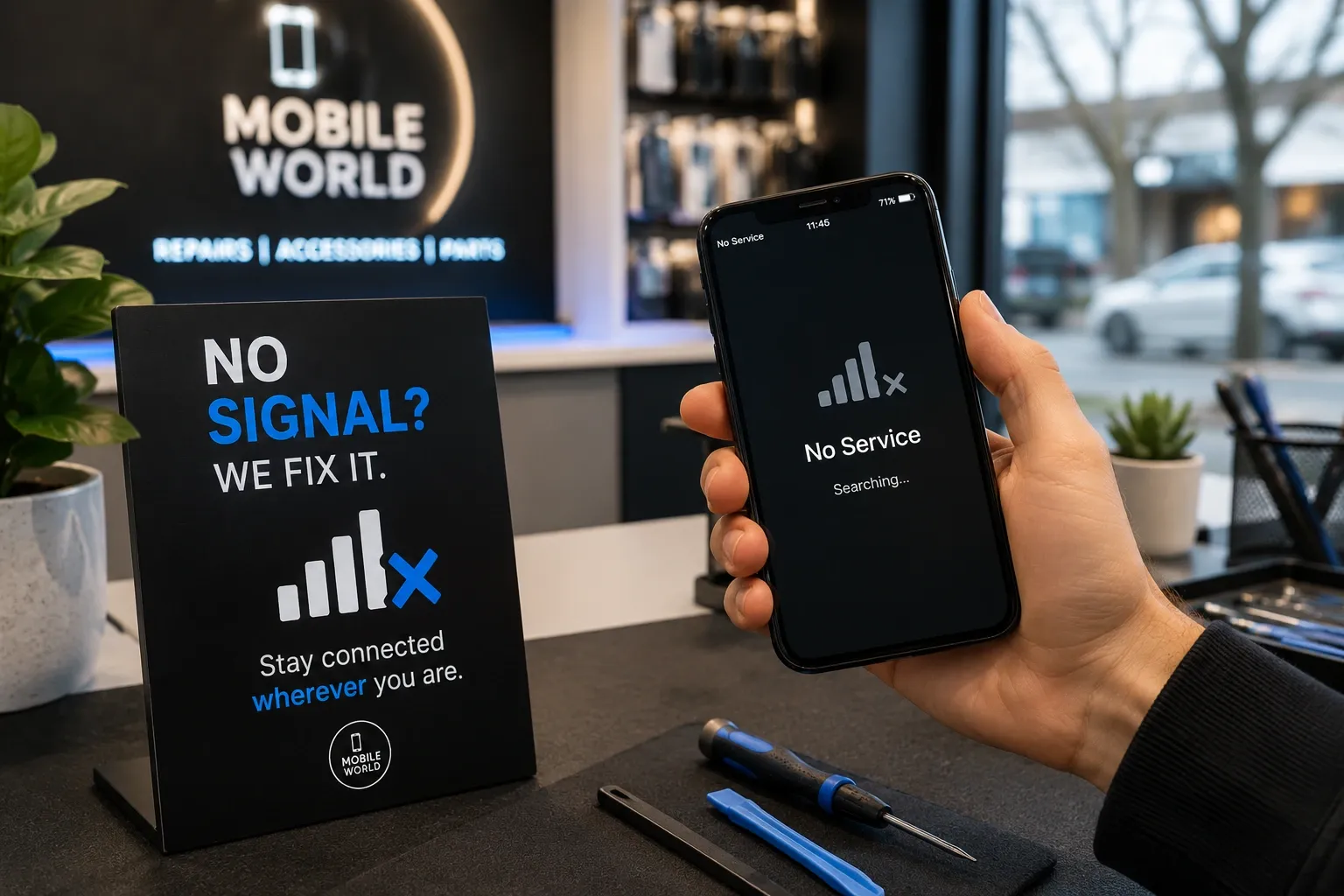 A phone showing no network signal