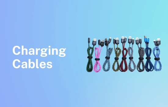 Charging cables — braided USB and lightning cables in assorted colours