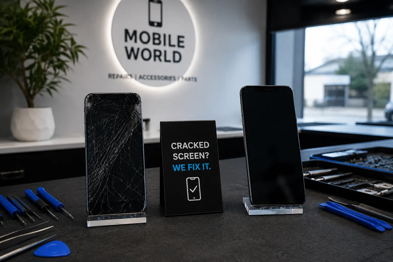 A smartphone with a badly cracked screen